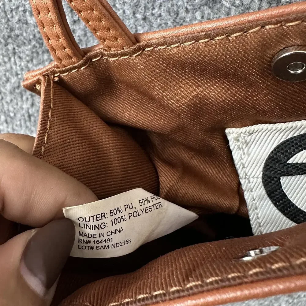 Telfar Small Shopping Bag in Tan Vegan Leather Crossbody Faux Leather Logo Purse